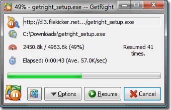 GetRight download with many pauses